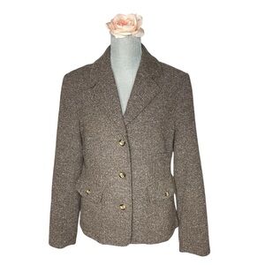 LL Bean brown herringbone tweed blazer jacket - size M Reg. Tweed, Silk, Wool